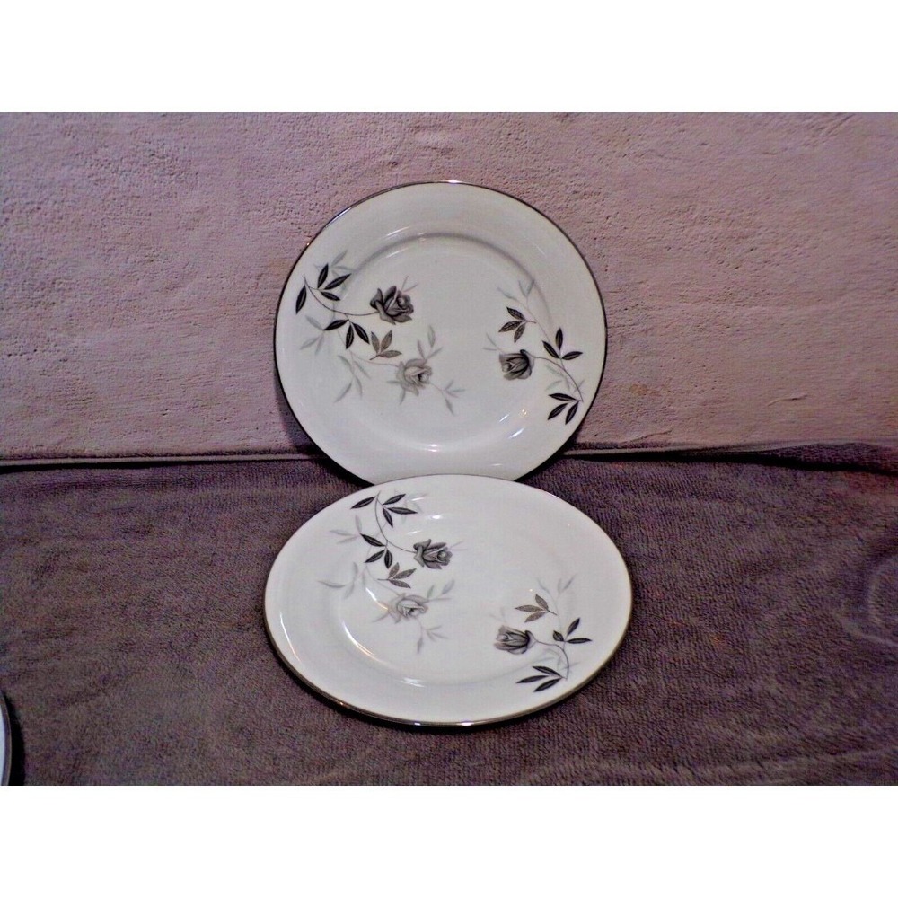 Noritake "Rosamor" 2 Salad Plates Platinum Trim Roses 5851S